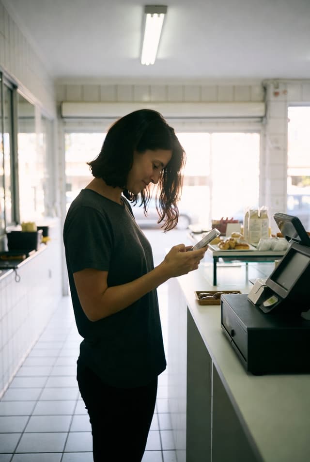 Empreendedora consultando objetivos do negócio no celular
